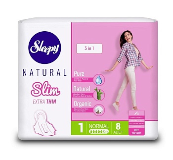 Прокладки гигиенические женские Natural Slim Extra Thin 3 в 1 Normal супертонкие (8 штук), Sleepy