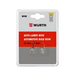 Лампа накаливания автомобильная Wurth W5W 12V 5W, W2.1x9.5D (2 шт)