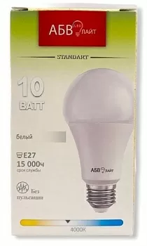 Лампа светодиодная A60 10W E27 4000K АБВ LED лайт Standart