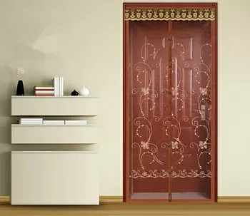 Штора антимоскитная на дверь на магнитах (коричневая вышивка узор) 100x210 см