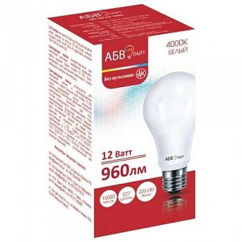 Лампа светодиодная A60 12W E27 4000K АБВ LED лайт Standart