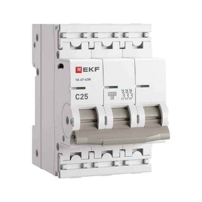 Автоматический выключатель ВА 47-63N3P 25А C 4.5кА EKF PROxima M634325C