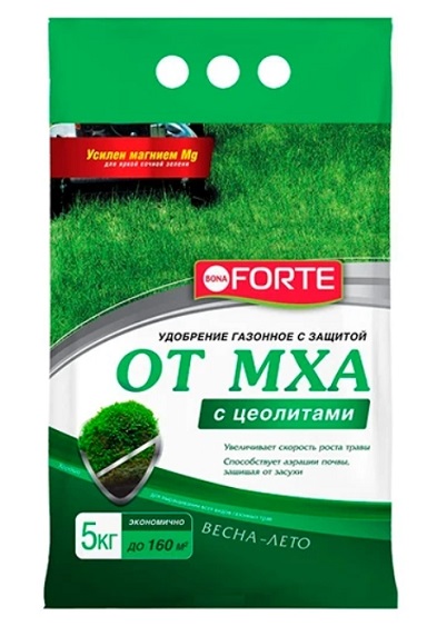 Удобрение газонное с защитой от мха с цеолитом 5кг Bona Forte