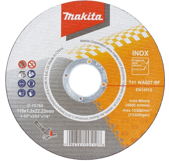 Круг отрезной для стали/нержавеющей стали 115х1.2х22,23 мм, MAKITA D-18764