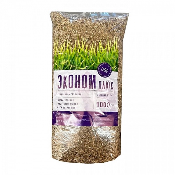 Травосмесь для газона Эконом Плюс 1.0 кг Зеленая Русь