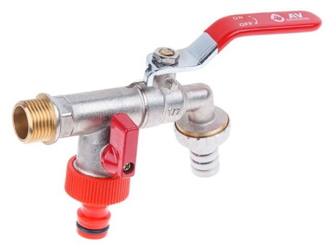 Кран шаровой водоразборный 1/2'' латунный со штуцером AV Engineering AVE167003