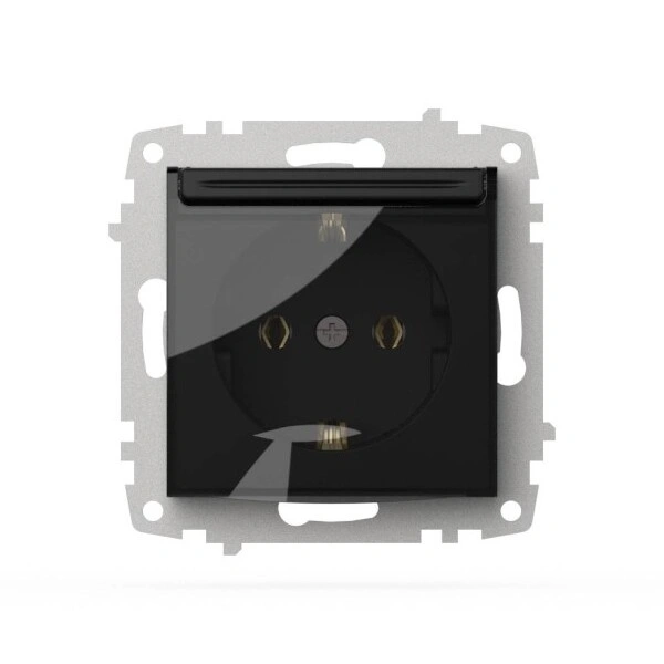 Розетка 1-ая Zena-Vega вантаблэк с заземлением с крышкой EL-BI 609-014800-218