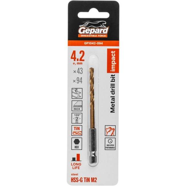Сверло по металлу HSS-G-TiN 4.2 мм DIN 338 GEPARD GP1042-094