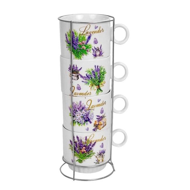 Набор кружек Lavender фарфор 4 шт 260 мл с подставкой Market Union DA2261