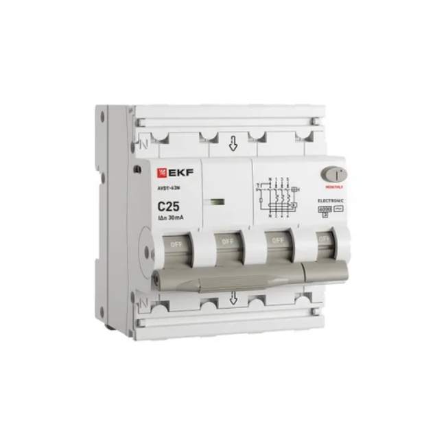 Дифференциальный автомат АВДТ-63N 3P+N 25А C 30мА AC 6кА EKF PROxima D63N46E25C30