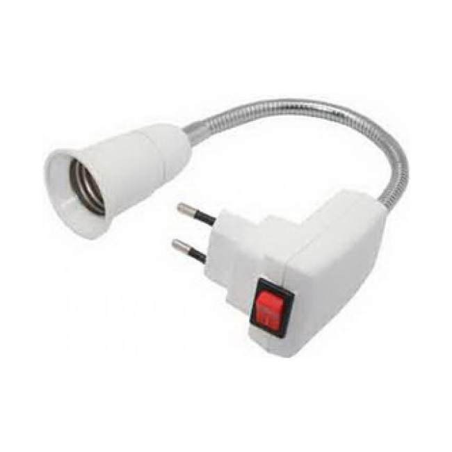 Переходник Е27-вилка гибкий 30 см с выключателем белый Ecola APF7SWEAY