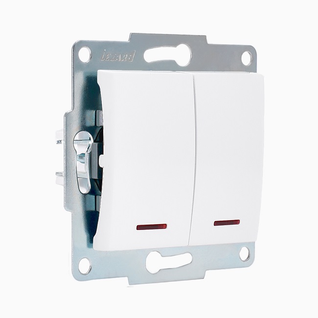 ВЫКЛЮЧАТЕЛЬ 2-клавишный с подсветкой белый, Karina Lezard