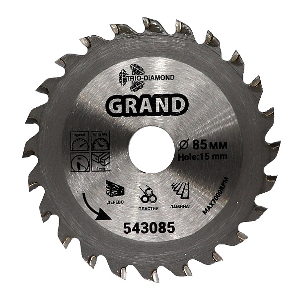 Круг пильный по дереву 85x15мм 24Т TRIO-DIAMOND 543085