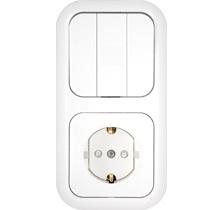 ВЫКЛЮЧАТЕЛЬ 3-клавишный+розетка 1-я со шторками 3В-РЦ-667, с заземлением, Гармония, Bylectrica