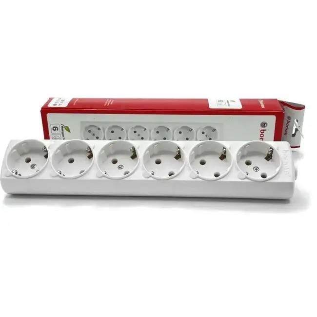 Колодка с заземлением 6 гнезд белая Borsan BR-1556-0