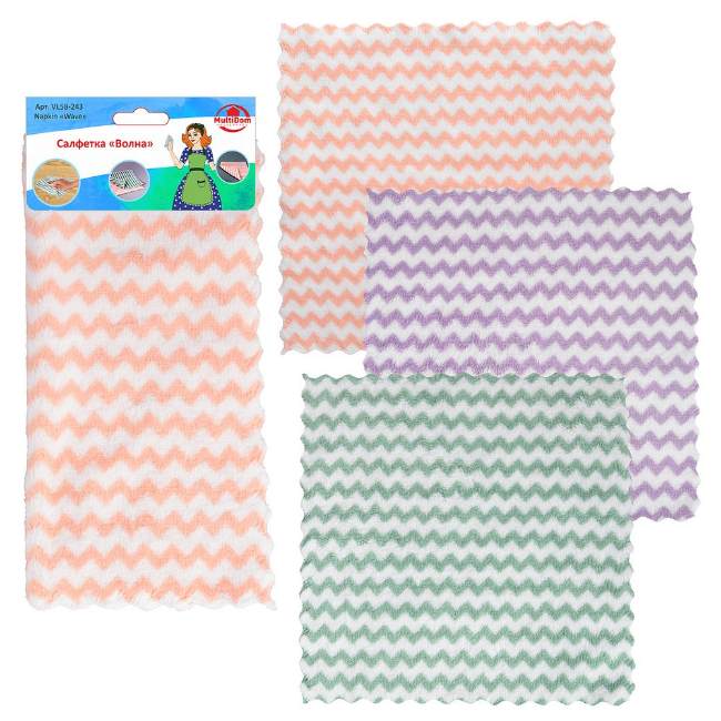 Салфетка для уборки Волна 24x24 см полиэстер MonAmi VL58-243