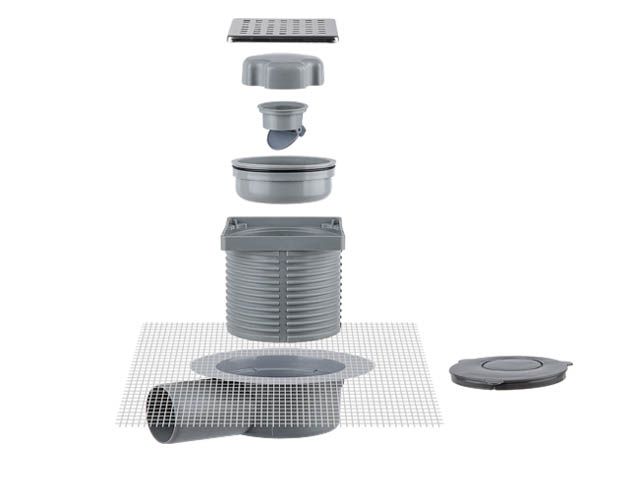 Сливной трап горизонтальный D50, с комбинированным затвором, решетка нерж. 100х100мм, BAKIMAY 0900109022