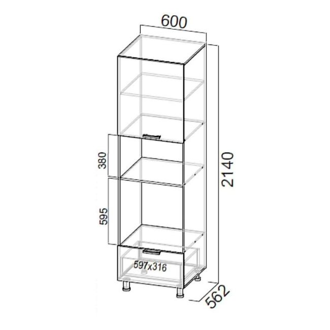 Шкаф кухонный пенал 2 ящика SV-Мебель П600дм (боковые стенки)