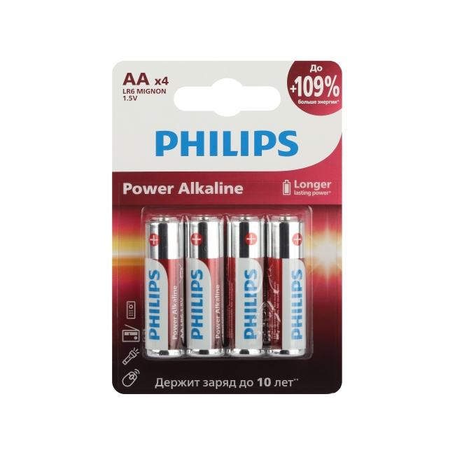 Элемент питания (батарейка) алкалиновый Power Alkaline LR6-4BL PHILIPS LR6P4B/51