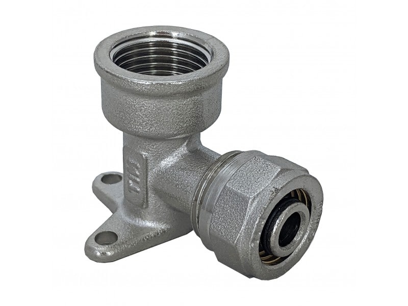 Фитинг обжимной угольник с креплением и внутренней резьбой 16 x 1/2 гайка (C-ZL1602FN) TIM