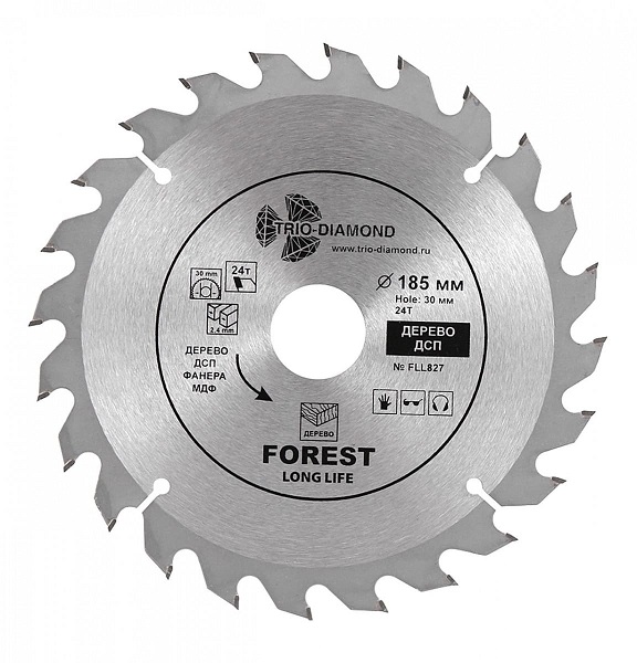 Круг пильный по дереву 185х30/20/16мм 24Т TRIO-DIAMOND FLL827