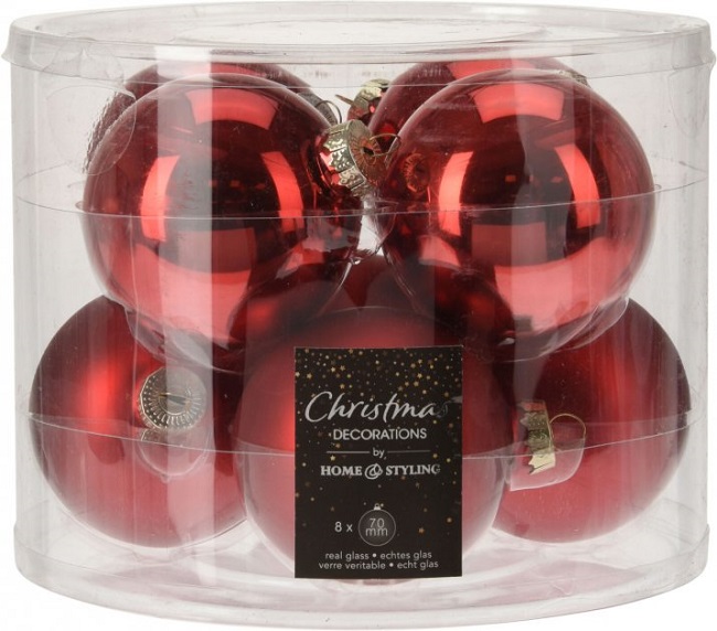 Набор шаров елочных 7 см (8 шт) красный, ABR702020