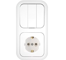 ВЫКЛЮЧАТЕЛЬ 3-клавишный+розетка 1-я с заземлением 3В-РЦ-663, Гармония, Bylectrica