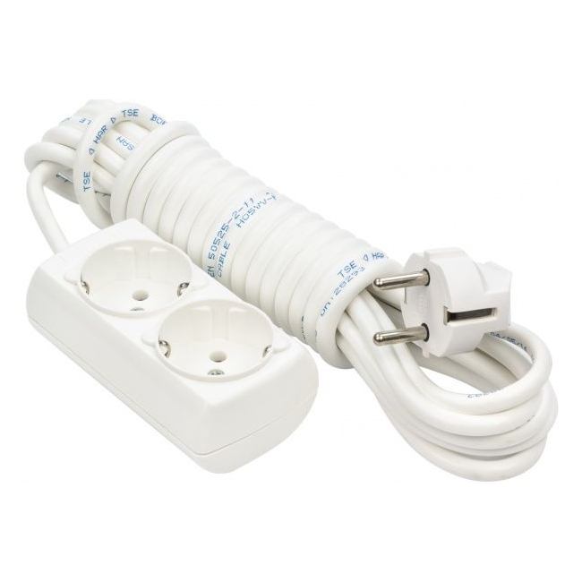 Удлинитель 2 розетки 5 м белый с заземлением Borsan BR-1552-515