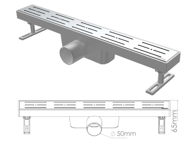 Сливной трап горизонтальный D50 решетка нерж., 65х500мм NOVA