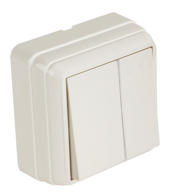 Выключатель двухклавишный наружный Bron кремовый, MUTLUSAN 2160 302 0202