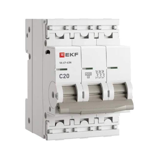 Автоматический выключатель ВА 47-63N3P 20А C 4.5кА EKF PROxima M634320C
