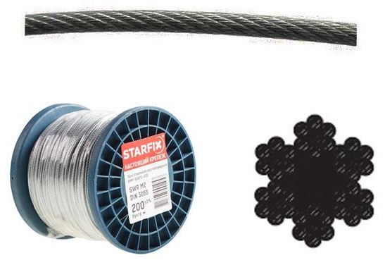 Трос стальной оцинкованный М5 DIN 3055, STARFIX SMP-53675-250