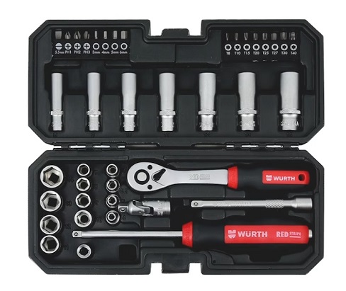 Набор головок + трещотка (40 шт.) 1/4, Red Stripe, WURTH