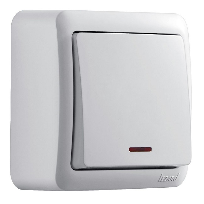 ВЫКЛЮЧАТЕЛЬ 1-клавишный с подсветкой белый, Viola Lezard