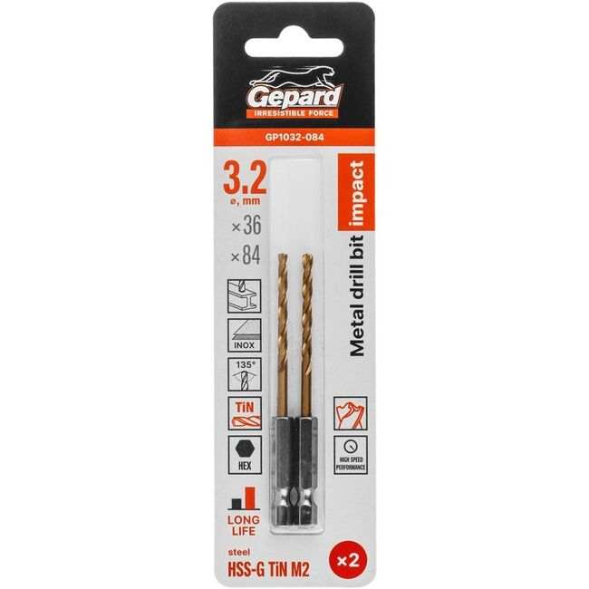 Сверло по металлу HSS-G-TiN 3.2 мм DIN 338 GEPARD GP1032-084