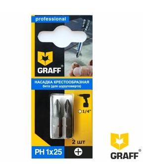 Бита PH1x25 мм для шуруповерта (насадка) GRAFF 2 шт в блистере
