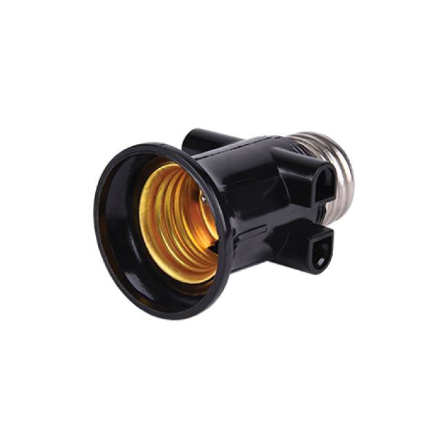 Переходник Е27-E27 с выходом на розетки черный Ecola A7A27BEAY