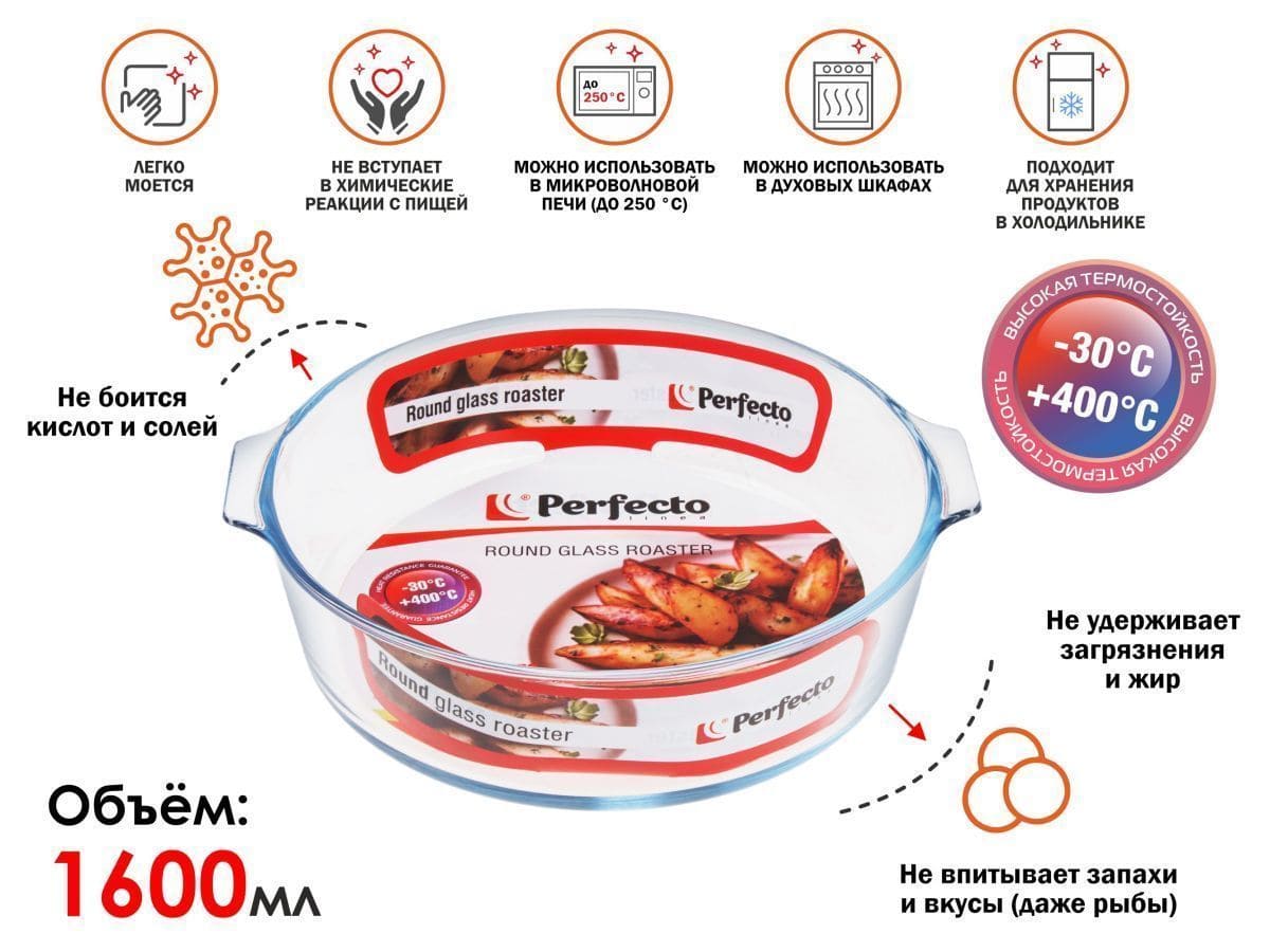 Форма из жаропрочного стекла, 1,6 л PERFECTO LINEA 12-160012