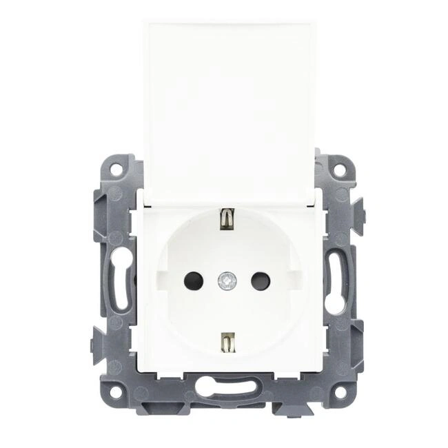 Розетка 1-ая Сontact белая с заземлением с крышкой ETP EOSZGC-16
