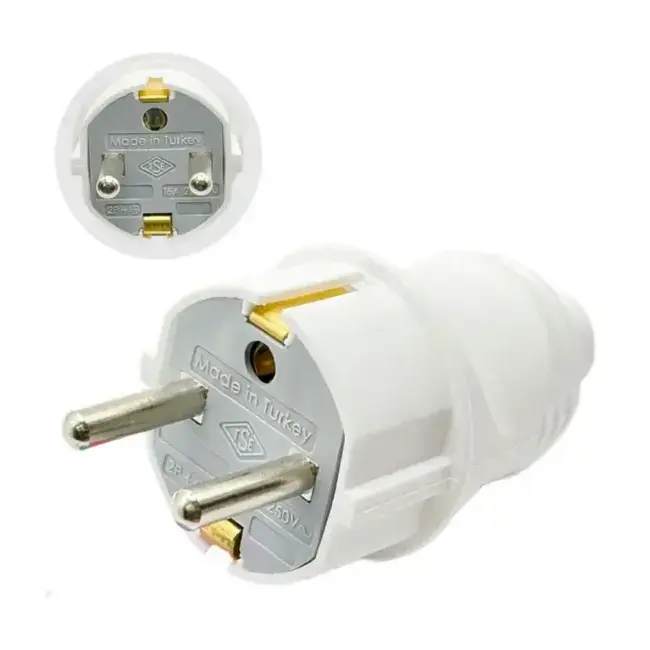 Вилка с заземлением белая FAR F999