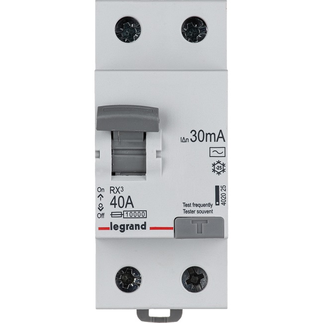 Устройство защитного отключения 2P, 40A, 10KA, 30MA, ТИП AC, 2M, RX3 LEGRAND