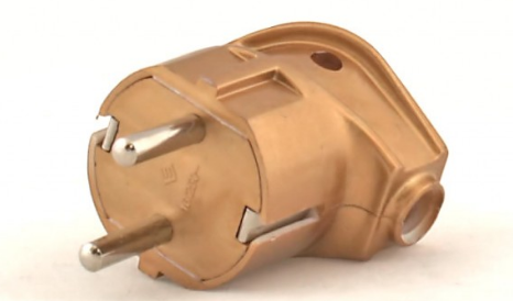 Вилка с заземлением, боковой ввод, золотая 55025 Electraline