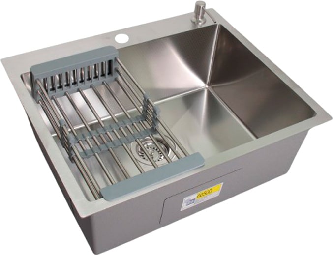 Мойка кухонная WS-36050D сатин, с сифоном, коландером и дозатором, Wisent