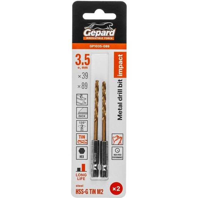 Сверло по металлу HSS-G-TiN 3.5 мм DIN 338 GEPARD GP1035-089