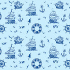 Занавеска для ванной 180х180 см Кораблики на голубом 01/10-11