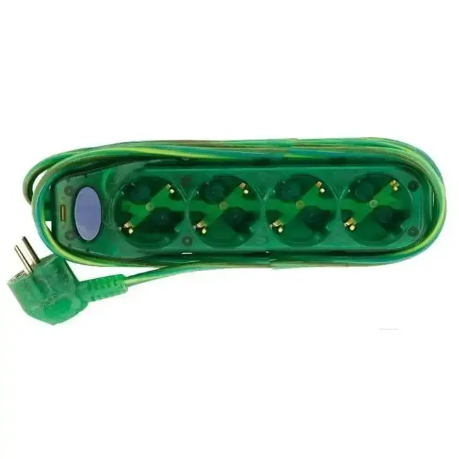 Удлинитель 4 розетки 1.5м зеленый с заземлением Electraline 62328 (выключатель, защита от детей)