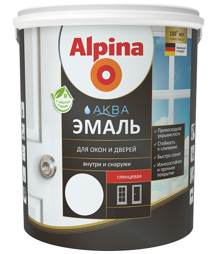 Эмаль акриловая Alpina Aqua для окон и дверей, глянцевая