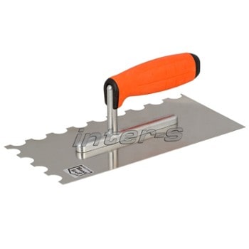 Гладилка зубчатая из нержавеющей стали с двухкомпонентной ручкой, 13x28 см, полукруглый зуб 10x10 мм MOTIVE