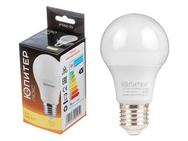 Лампа светодиодная A60 СТАНДАРТ JP5160-30 9Вт E27 3000K ЮПИТЕР ЛЮКС