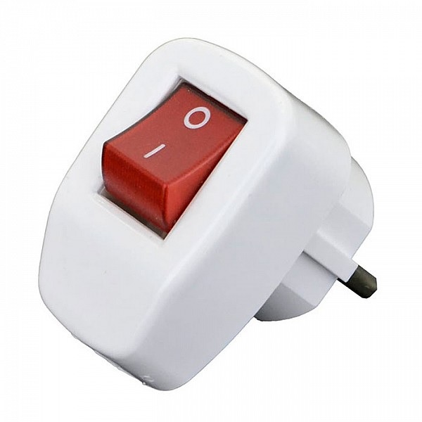 Вилка c заземлением угловая с выключателем, белая, 16А, IP20, AY-KA 77 148 00